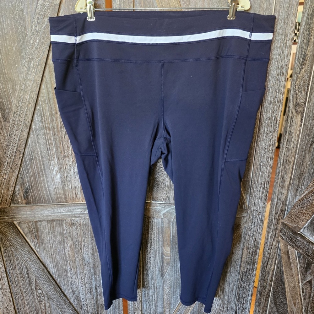 T by Talbots Pants Women's Size 3X Navy Blue Leggings White Trim Activewear